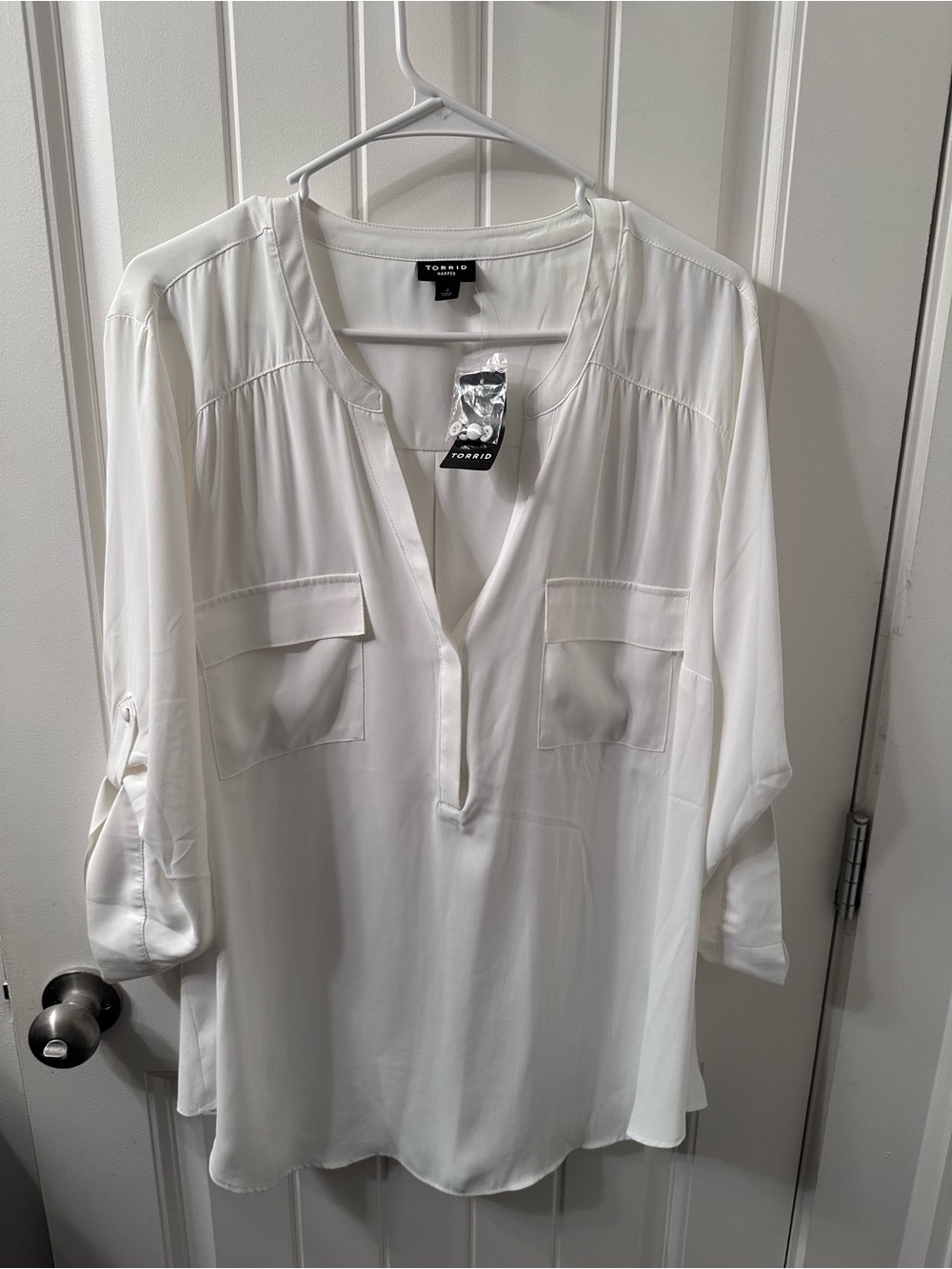 torrid White Split-Neck Utility Harper Blouse
